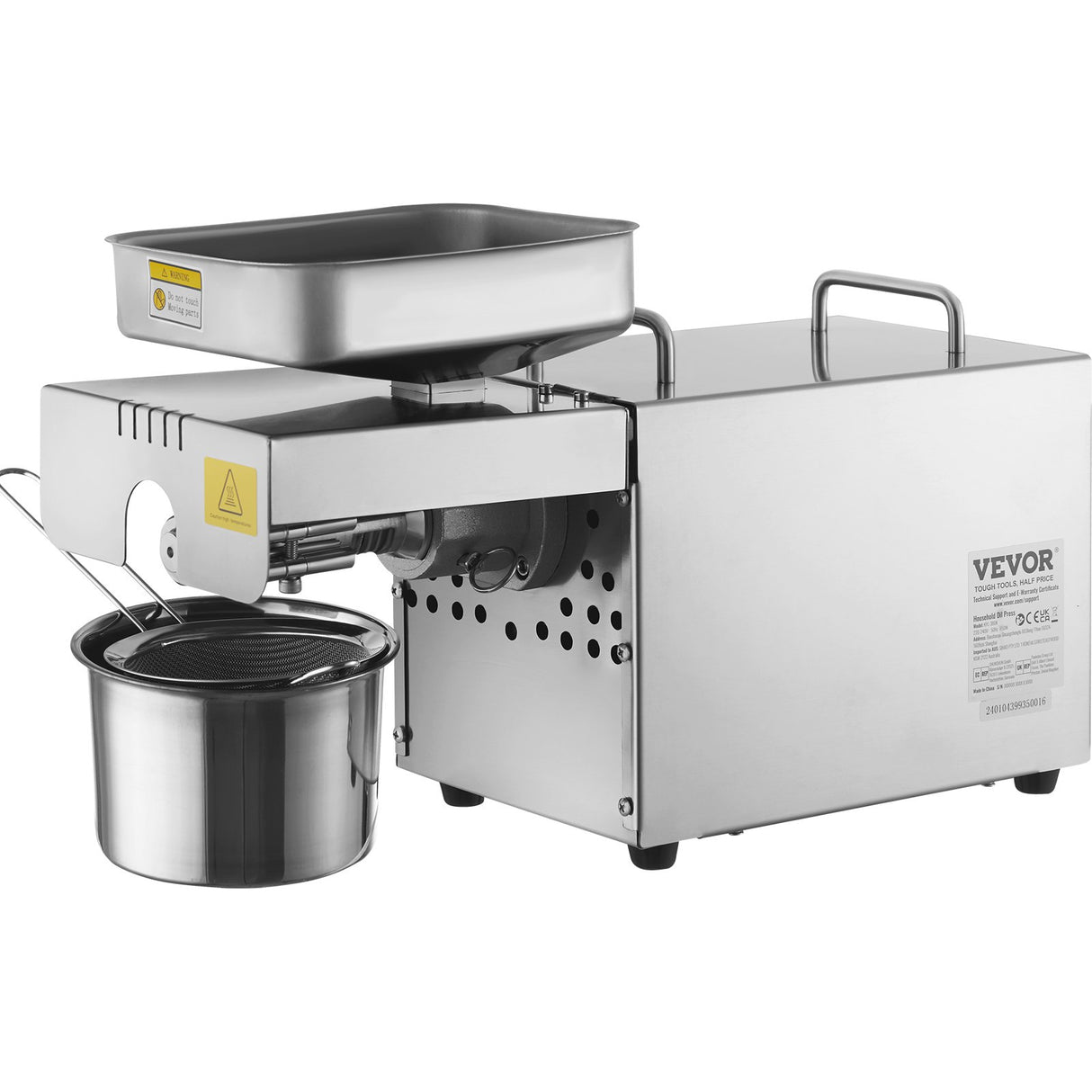 VEVOR Electric Oil Press Machine, 850W Stainless Steel Oil Extractor Machine, Adjustable Temperature, Hot Press Oil Expeller for Pressing Peanuts,