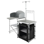 Camping Kitchen Table, Folding Outdoor Cooking Table with Storage Carrying Bag, Aluminum Cook Station 1 Cupboard & Detachable Windscreen, Quick Set-up for Picnics, BBQ, RV Traveling, Black