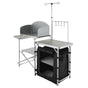 Camping Kitchen Table, Folding Outdoor Cooking Table with Storage Carrying Bag, Aluminum Cook Station 1 Cupboard & Detachable Windscreen, Quick Set-up for Picnics, BBQ, RV Traveling, Black