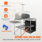 Camping Kitchen Table, Folding Outdoor Cooking Table with Storage Carrying Bag, Aluminum Cook Station 1 Cupboard & Detachable Windscreen, Quick Set-up for Picnics, BBQ, RV Traveling, Black