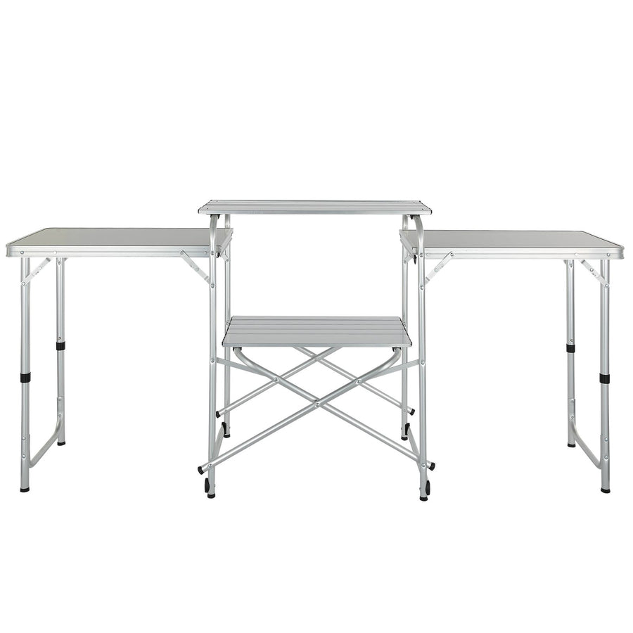 Camping Kitchen Table, Folding Outdoor Cooking Table with Storage Carrying Bag, Aluminum Cook Station 3 Cupboard & Detachable Windscreen, Quick Set-up for Picnics, BBQ, RV Traveling, Black