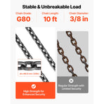 Chain Sling, 10mm x 3 m Lifting Chains with 4 Leg Grab Hooks, Heavy Duty G80 Alloy Steel Lifting Sling, 10.4, image 4