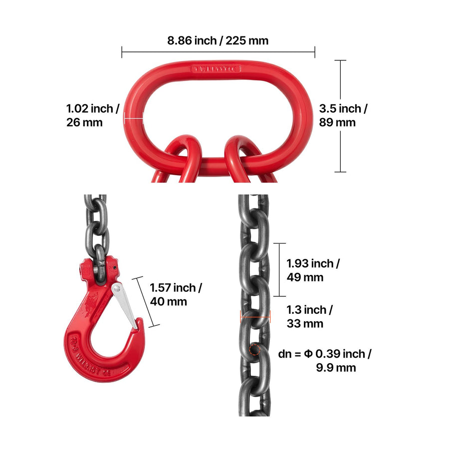 Chain Sling, 10mm x 3 m Lifting Chains with 4 Leg Grab Hooks, Heavy Duty G80 Alloy Steel Lifting Sling, 10.4, image 8