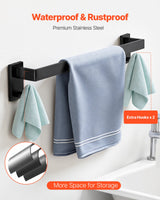 Matte Black Bathroom Hardware Set, 5 Pieces Stainless Steel Bathroom Accessories Set, 24-inch Towel Bar, Towel Rack, 2 Robe Towel Hooks, Toilet Paper Holder, for Bath Room, Wall Mounted - Side View