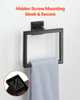 Matte Black Bathroom Hardware Set, 5 Pieces Stainless Steel Bathroom Accessories Set, 24-inch Towel Bar, Towel Rack, 2 Robe Towel Hooks, Toilet Paper Holder, for Bath Room, Wall Mounted - Top-Down View