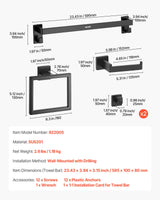 Matte Black Bathroom Hardware Set, 5 Pieces Stainless Steel Bathroom Accessories Set, 24-inch Towel Bar, Towel Rack, 2 Robe Towel Hooks, Toilet Paper Holder, for Bath Room, Wall Mounted - Close-Up Angle