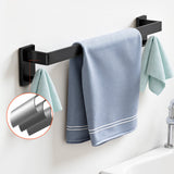 Matte Black Bathroom Hardware Set, 5 Pieces Stainless Steel Bathroom Accessories Set, 24-inch Towel Bar, Towel Rack, 2 Robe Towel Hooks, Toilet Paper Holder, for Bath Room, Wall Mounted - Low Angle