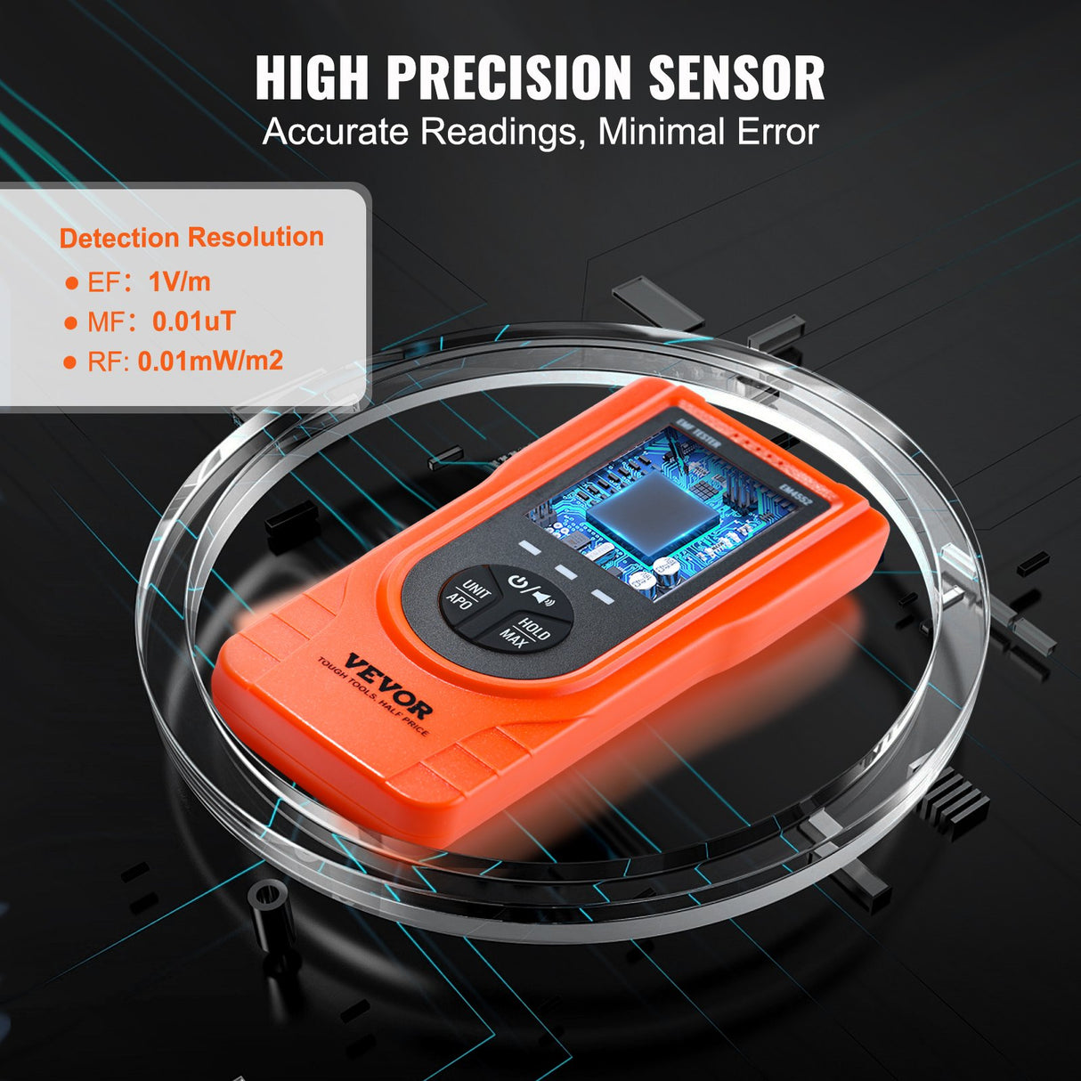 VEVOR 3-in-1 EMF Meter, 5Hz - 3.5GHz, Handheld Rechargeable Electromagnetic Field Radiation Detector, Digital LCD EMF Tester for EF MF RF Home