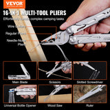 VEVOR 16-In-1 Multitool Pliers, Multi Tool Pliers, Cutters, Knife, Scissors, Ruler, Screwdrivers, Wood Saw, Can Bottle Opener, with Safety Locking and Sheath, for Survival, Camping, Hunting and Hiking - Front View