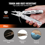 VEVOR 16-In-1 Multitool Pliers, Multi Tool Pliers, Cutters, Knife, Scissors, Ruler, Screwdrivers, Wood Saw, Can Bottle Opener, with Safety Locking and Sheath, for Survival, Camping, Hunting and Hiking - Side View