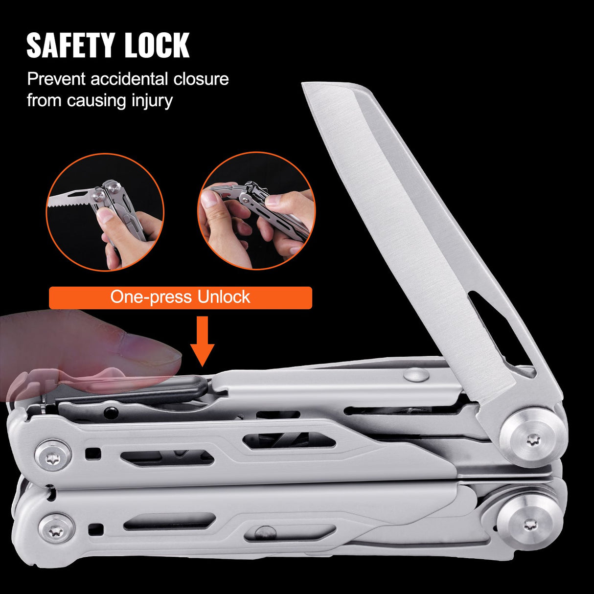 VEVOR 16-In-1 Multitool Pliers, Multi Tool Pliers, Cutters, Knife, Scissors, Ruler, Screwdrivers, Wood Saw, Can Bottle Opener, with Safety Locking and