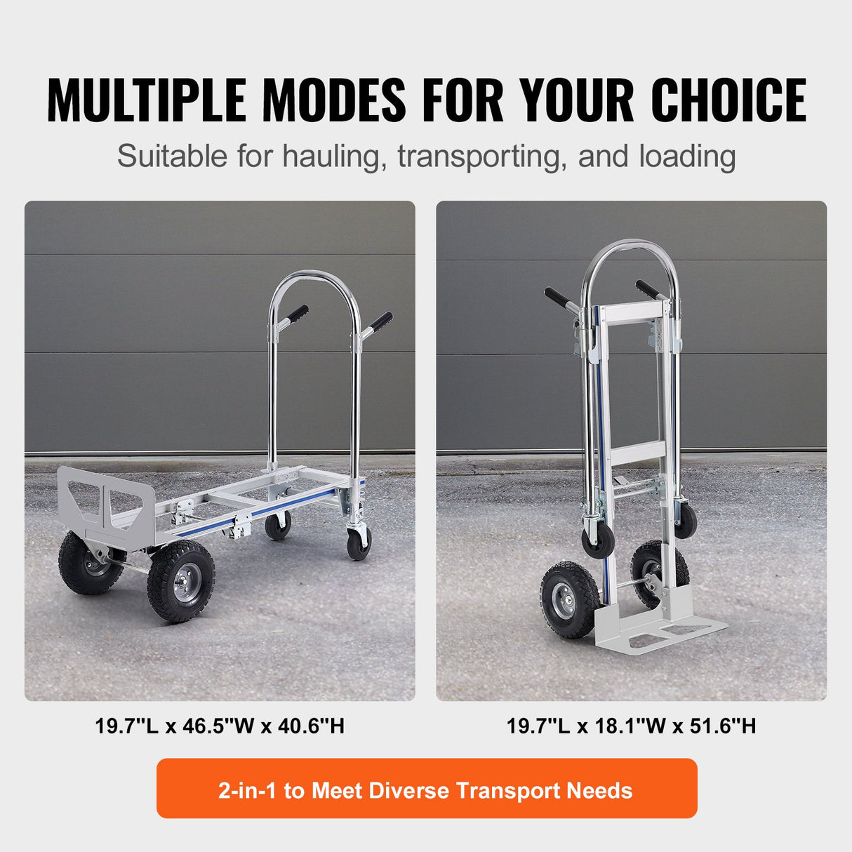 VEVOR Aluminum Hand Truck, 2 in 1, 363 kg Max Load Capacity, Heavy Duty Industrial Convertible Folding Hand Truck and Dolly, Utility Cart Converts