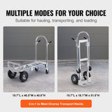 VEVOR Aluminum Hand Truck, 2 in 1, 363 kg Max Load Capacity, Heavy Duty Industrial Convertible Folding Hand Truck and Dolly, Utility Cart Converts