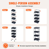 VEVOR 4-Tier Kitchen Rolling Cart Basket Utility Cart on Wheel with Handle Black - Side View