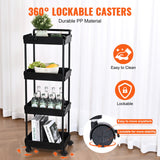 VEVOR 4-Tier Kitchen Rolling Cart Basket Utility Cart on Wheel with Handle Black - 45-Degree Angle