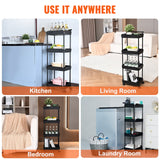 VEVOR 4-Tier Kitchen Rolling Cart Basket Utility Cart on Wheel with Handle Black - Rear View