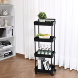 VEVOR 4-Tier Kitchen Rolling Cart Basket Utility Cart on Wheel with Handle Black - Low Angle