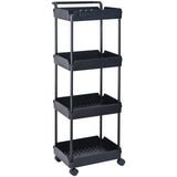 VEVOR 4-Tier Kitchen Rolling Cart Basket Utility Cart on Wheel with Handle Black