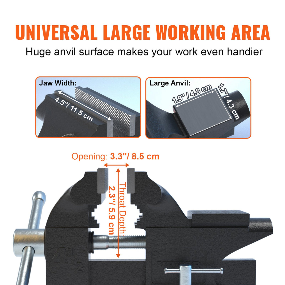 VEVOR 4.5" Bench Vice w/ Anvil 240°Swivel Base Heavy Duty Multipurpose Vice