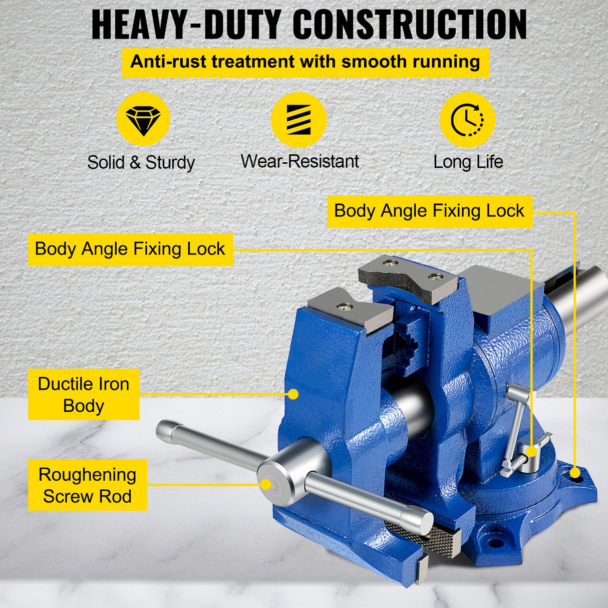 VEVOR Multipurpose Bench Vice 5" 30Kn Heavy Duty with 360? Swivel Base and Head