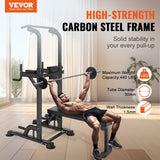 VEVOR Power Tower with Bench, 10-Level Height Adjustable Pull Up Bar Stand Dip Station & Detachable Bench, Multi-Function Home Gym Strength Training