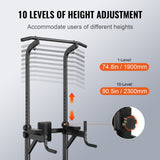 VEVOR Power Tower with Bench, 10-Level Height Adjustable Pull Up Bar Stand Dip Station & Detachable Bench, Multi-Function Home Gym Strength Training