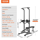 VEVOR Power Tower with Bench, 10-Level Height Adjustable Pull Up Bar Stand Dip Station & Detachable Bench, Multi-Function Home Gym Strength Training