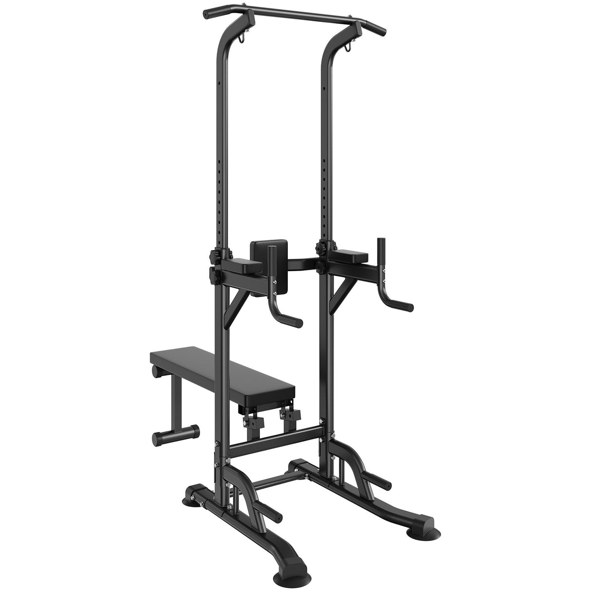 VEVOR Power Tower with Bench, 10-Level Height Adjustable Pull Up Bar Stand Dip Station & Detachable Bench, Multi-Function Home Gym Strength Training
