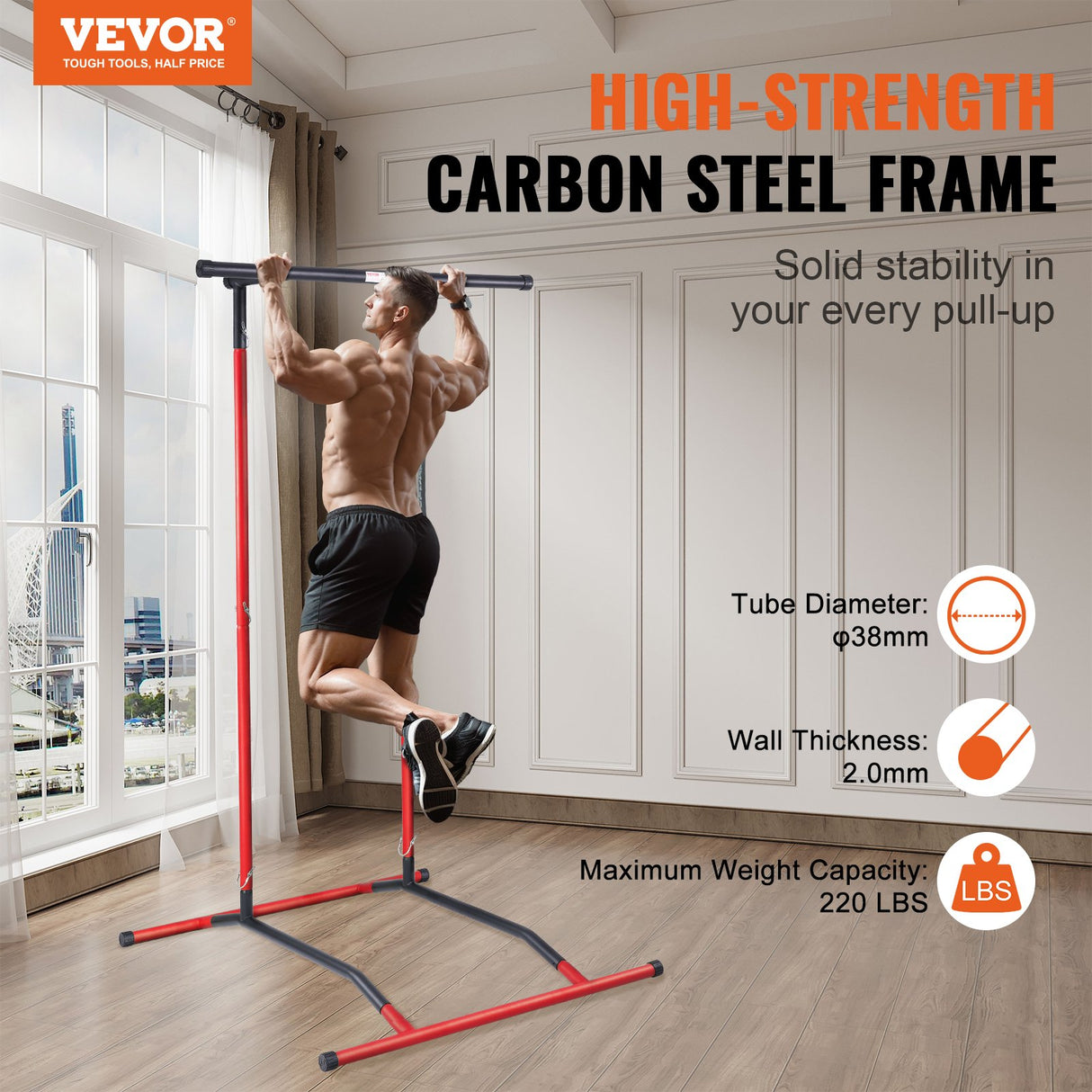 VEVOR Power Tower Dip Station, 2-Level Height Adjustable Pull Up Bar Stand, Multi-Function Strength Training Workout Equipment, Home Gym Fitness Dip