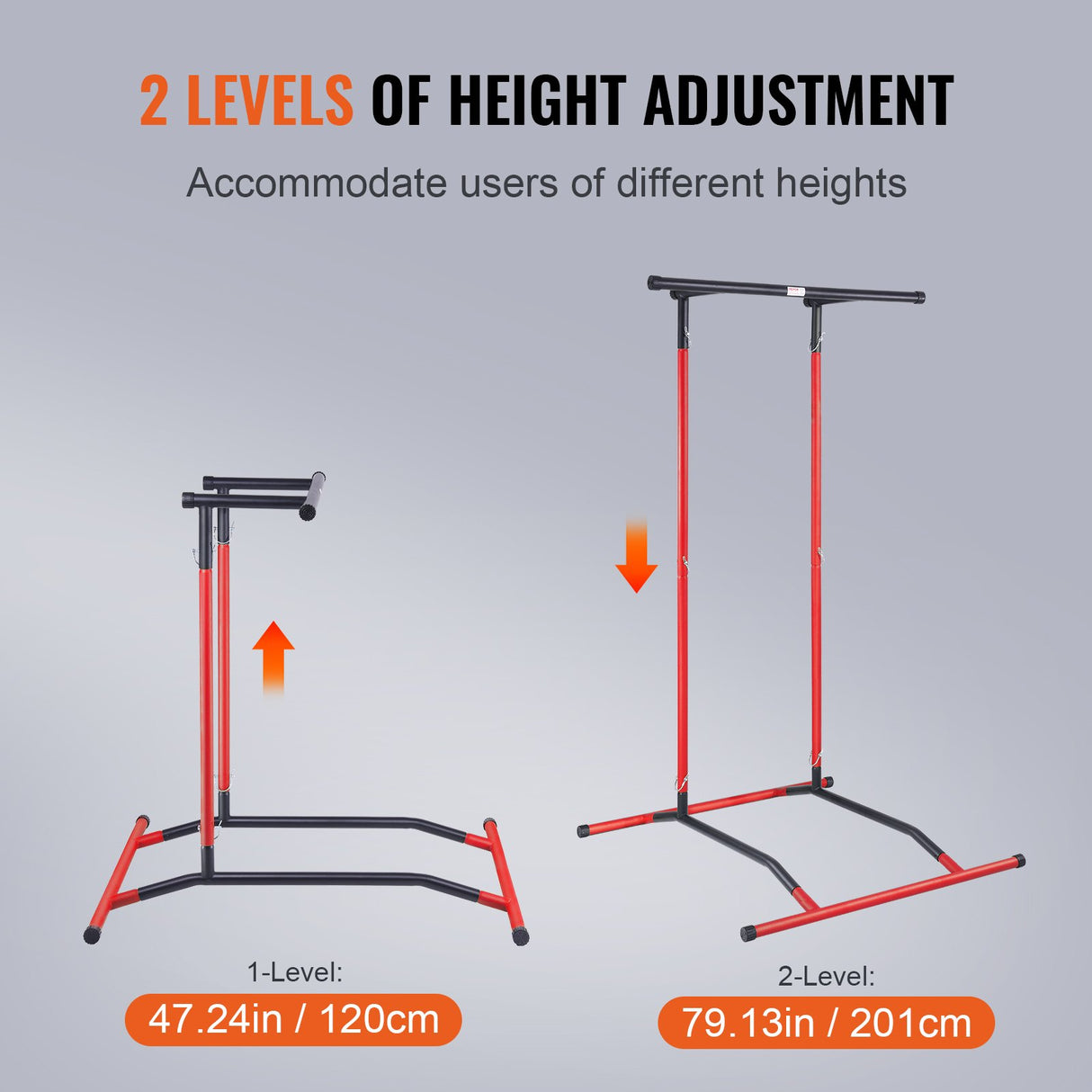 VEVOR Power Tower Dip Station, 2-Level Height Adjustable Pull Up Bar Stand, Multi-Function Strength Training Workout Equipment, Home Gym Fitness Dip