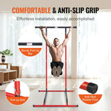 VEVOR Power Tower Dip Station, 2-Level Height Adjustable Pull Up Bar Stand, Multi-Function Strength Training Workout Equipment, Home Gym Fitness Dip Bar Station, 220LBS Weight Capacity, Black & Red - Rear View