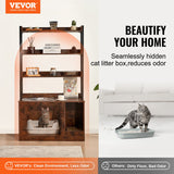 VEVOR Cat Litter Box Enclosure Wooden Litter Box Furniture Hidden with 3 Shelves - Front View