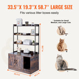VEVOR Cat Litter Box Enclosure Wooden Litter Box Furniture Hidden with 3 Shelves - Side View