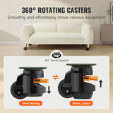 VEVOR Leveling Casters, Set of 4, 1000 kg Total Load Capacity, 63.5 mm, Heavy Duty with Upgraded Handle Design, 360 Degree Swivel Caster Wheels, Adjustable Casters with Feet for Workbench, Machine - Top-Down View
