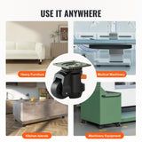 VEVOR Leveling Casters, Set of 4, 1000 kg Total Load Capacity, 63.5 mm, Heavy Duty with Upgraded Handle Design, 360 Degree Swivel Caster Wheels, Adjustable Casters with Feet for Workbench, Machine - Rear View