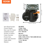 VEVOR Leveling Casters, Set of 4, 1000 kg Total Load Capacity, 63.5 mm, Heavy Duty with Upgraded Handle Design, 360 Degree Swivel Caster Wheels, Adjustable Casters with Feet for Workbench, Machine - Close-Up Angle