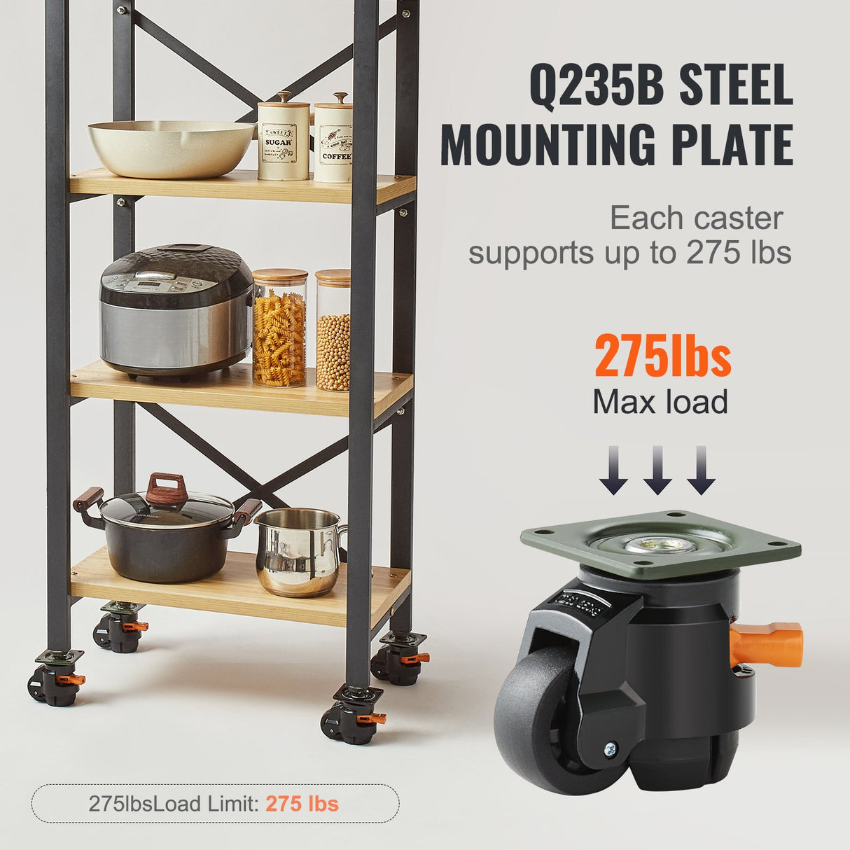 VEVOR Leveling Casters, Set of 4, 500 kg Total Load Capacity, 50.8 mm, Heavy Duty with Upgraded Hand