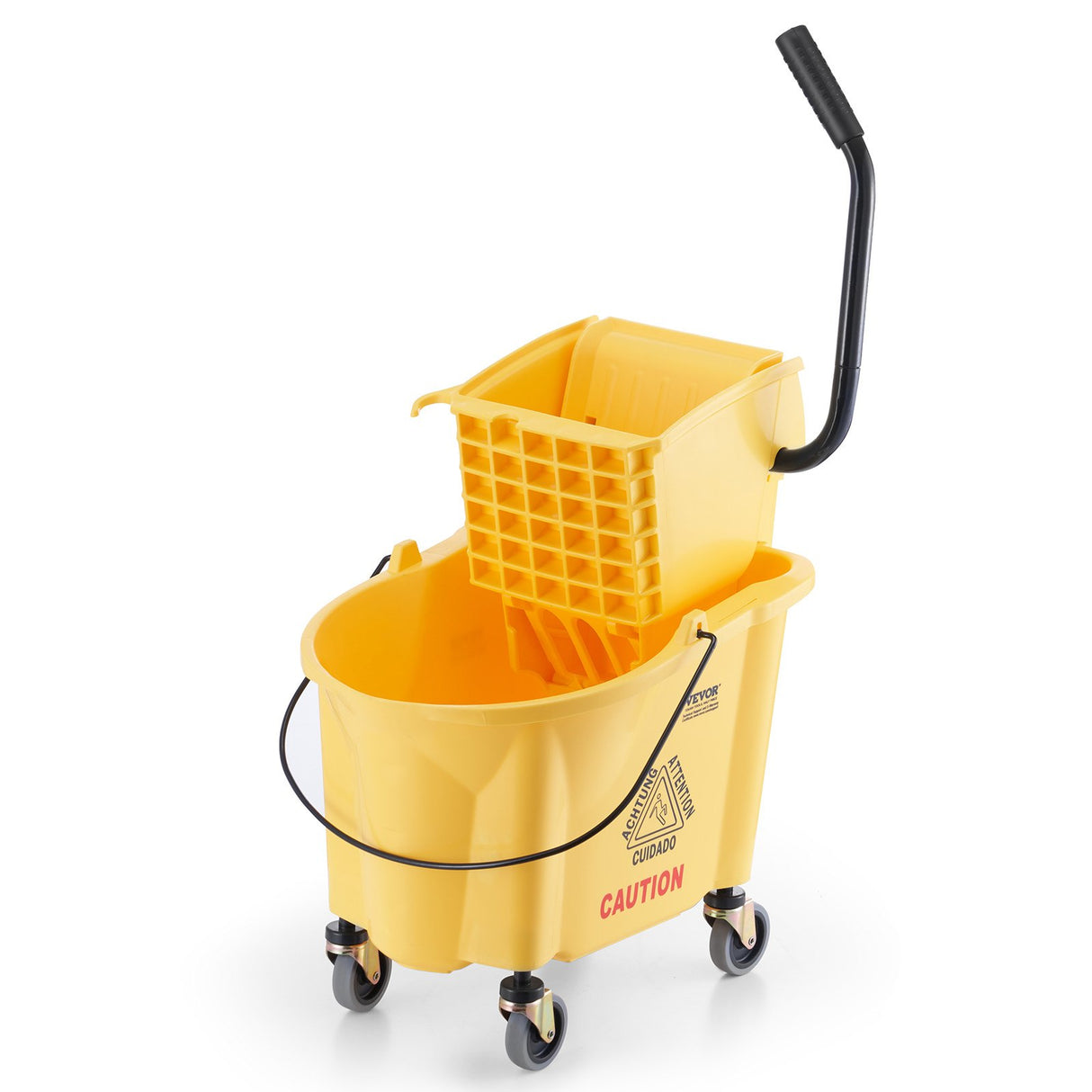 VEVOR Mop Bucket with Wringer, 26 Qt. Commercial Mop Bucket with Side Press Wringer, Side-Press Mop Bucket and Wringer Combo on Wheels, for