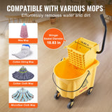 VEVOR Mop Bucket with Wringer, 26 Qt. Commercial Mop Bucket with Side Press Wringer, Side-Press Mop Bucket and Wringer Combo on Wheels, for Professional/Industrial/Business Floor Cleaning, Yellow - Side View