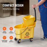 VEVOR Mop Bucket with Wringer, 26 Qt. Commercial Mop Bucket with Side Press Wringer, Side-Press Mop Bucket and Wringer Combo on Wheels, for Professional/Industrial/Business Floor Cleaning, Yellow - 45-Degree Angle