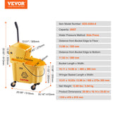 VEVOR Mop Bucket with Wringer, 26 Qt. Commercial Mop Bucket with Side Press Wringer, Side-Press Mop Bucket and Wringer Combo on Wheels, for Professional/Industrial/Business Floor Cleaning, Yellow - Close-Up Angle