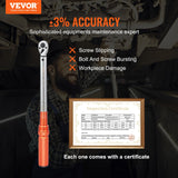 VEVOR Torque Wrench, 3/8-inch Drive Click Torque Wrench 10-80ft.lb/14-110n.m, Dual-Direction Adjustable Torque Wrench Set, Mechanical Dual Range Scales Torque Wrench Kit with Adapters Extension Rod - Front View