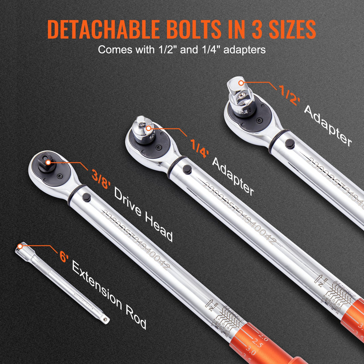 VEVOR Torque Wrench, 3/8-inch Drive Click Torque Wrench 10-80ft.lb/14-110n.m, Dual-Direction Adjustable Torque Wrench Set, Mechanical Dual Range Scales Torque Wrench Kit with Adapters Extension Rod