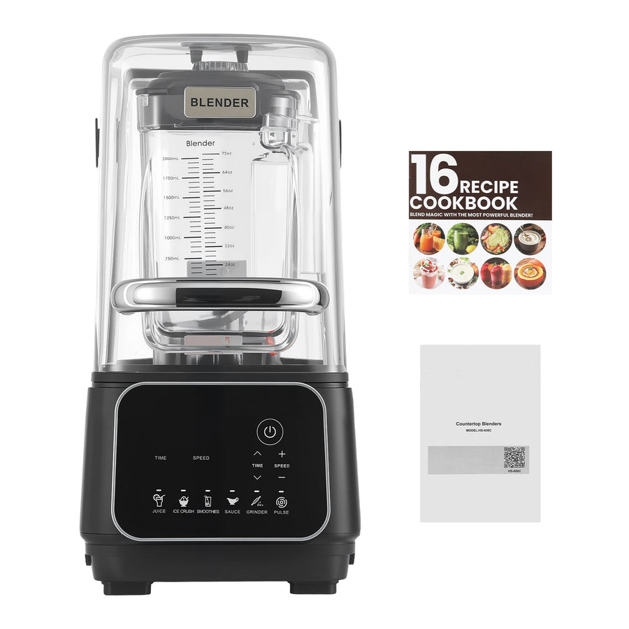 Blender, 2L Professional Countertop Blenders with Shield, 2200W 26000RPM Kitchen Food Processor Combo, Self-Cleaning, Speed Adjustable, 6 Preset Menu for Smoothies, Ice Crushing, Puree, Black