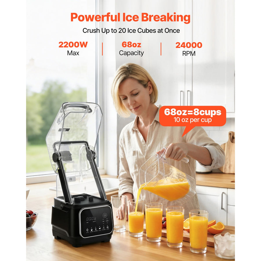 Blender, 2L Professional Countertop Blenders with Shield, 2200W 26000RPM Kitchen Food Processor Combo, Self-Cleaning, Speed Adjustable, 6 Preset Menu for Smoothies, Ice Crushing, Puree, Black