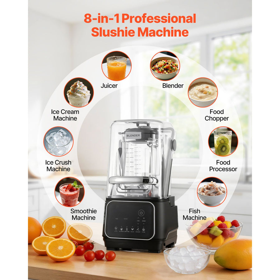 Blender, 2L Professional Countertop Blenders with Shield, 2200W 26000RPM Kitchen Food Processor Combo, Self-Cleaning, Speed Adjustable, 6 Preset Menu for Smoothies, Ice Crushing, Puree, Black