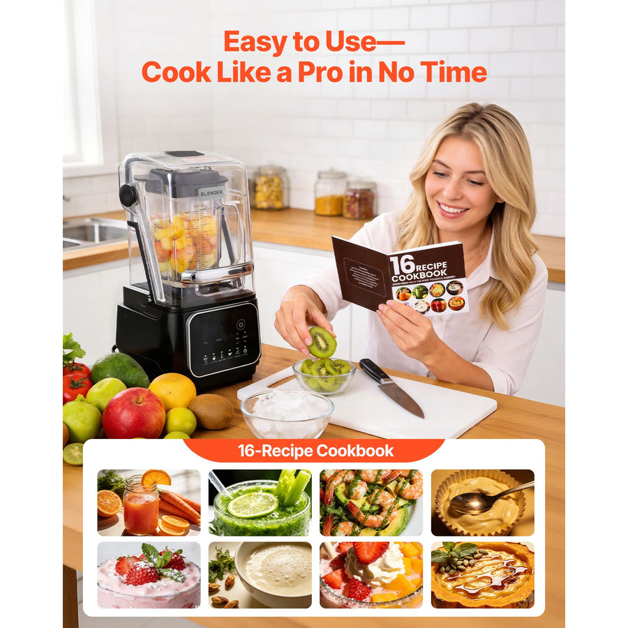 Blender, 2L Professional Countertop Blenders with Shield, 2200W 26000RPM Kitchen Food Processor Combo, Self-Cleaning, Speed Adjustable, 6 Preset Menu for Smoothies, Ice Crushing, Puree, Black