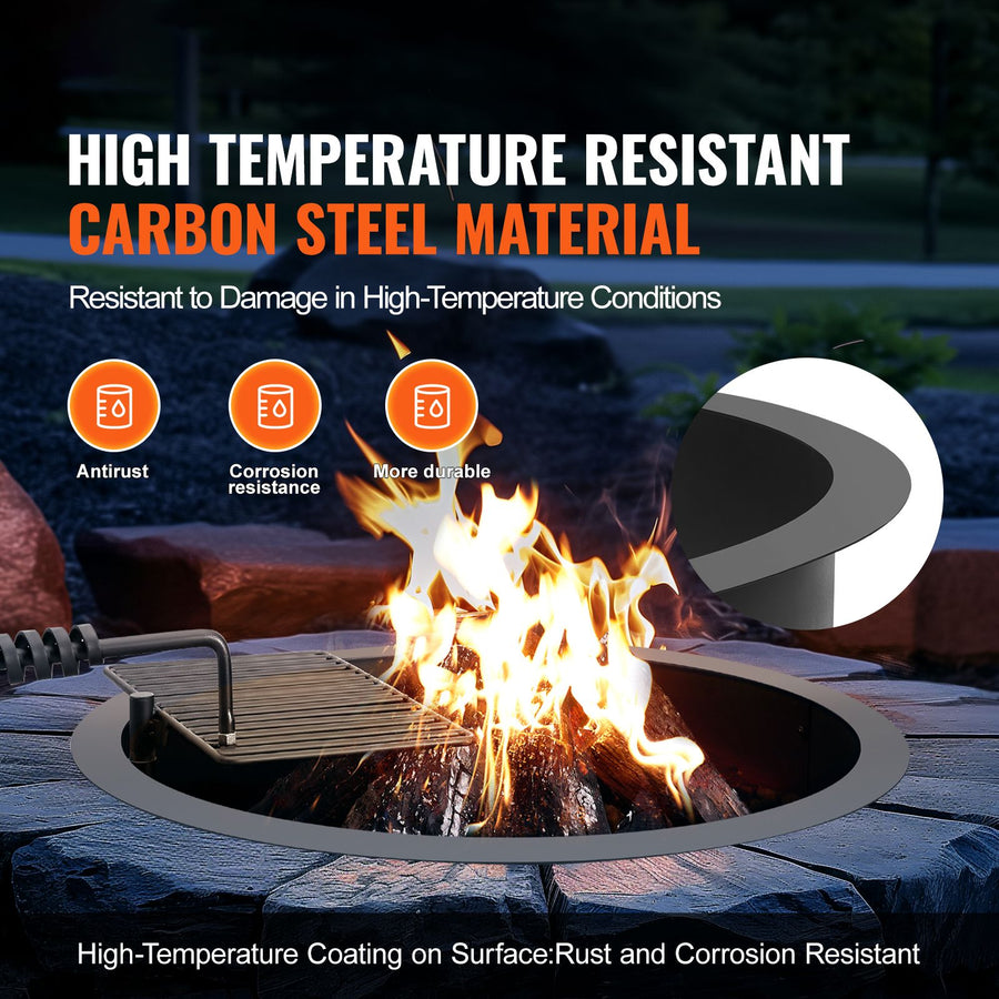 Fire Pit Ring, Fire Pit Insert with Barbecue Fire Ring, 35-In Outer/31-In Inner Diameter, 8.5in Height, Carbon Steel Liner DIY Campfire Ring above/In-Ground, for Outdoor Camping, Bonfires