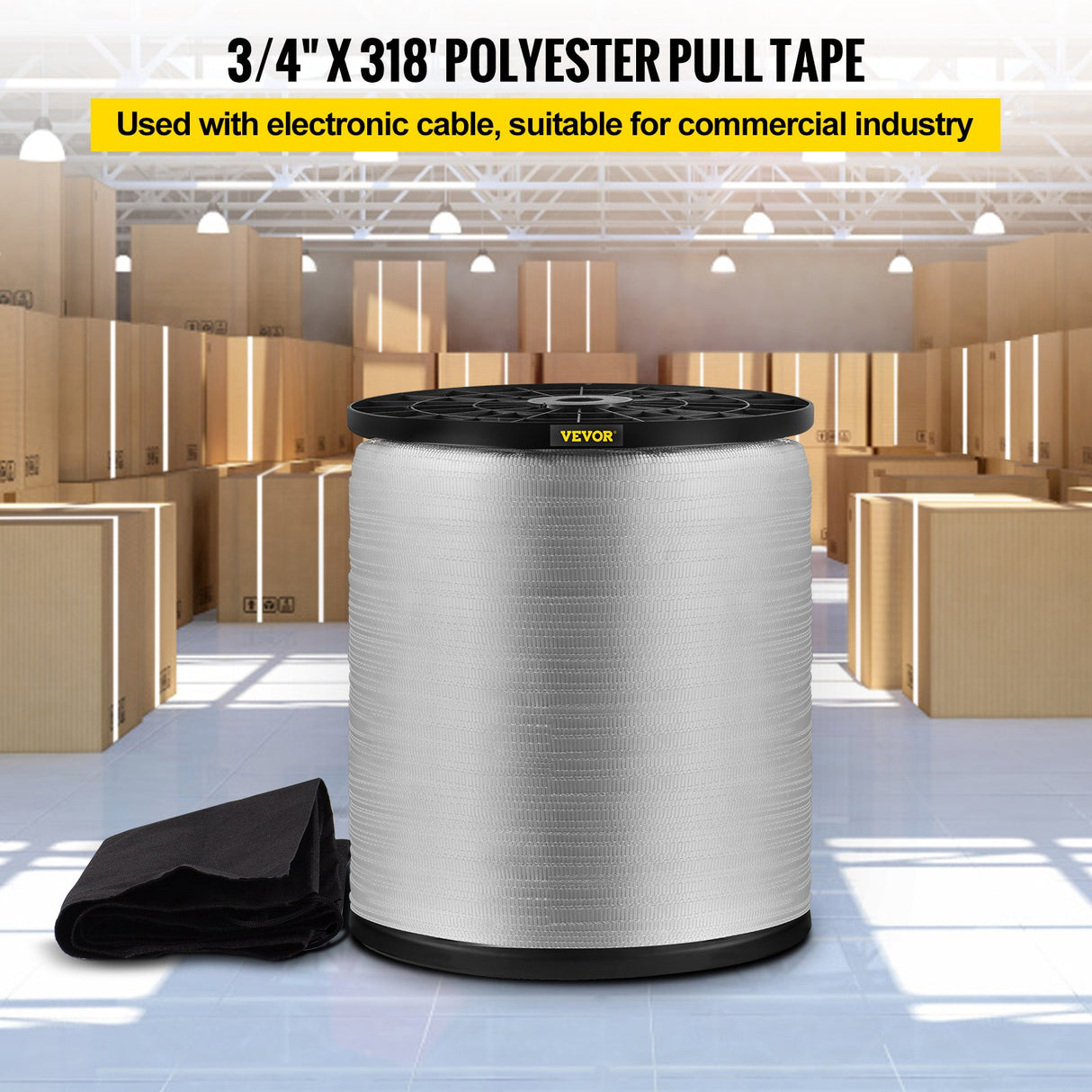 VEVOR 6000Lbs Polyester Pull Tape, 528' x 1" Flat Tape for Wire & Cable Conduit Work Variable Functions, Flat Rope for Pulling/Loading/Packing in Any