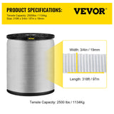 VEVOR 6000Lbs Polyester Pull Tape, 528' x 1" Flat Tape for Wire & Cable Conduit Work Variable Functions, Flat Rope for Pulling/Loading/Packing in Any